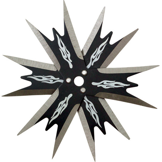 4" Black 12 Point Stainless Steel Throwing Star With Flames