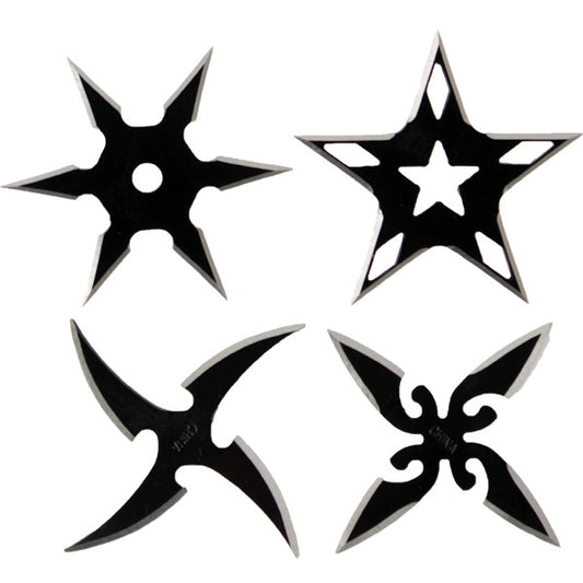 2.5” Black Steel Throwing Star With Pouch 4pc Set